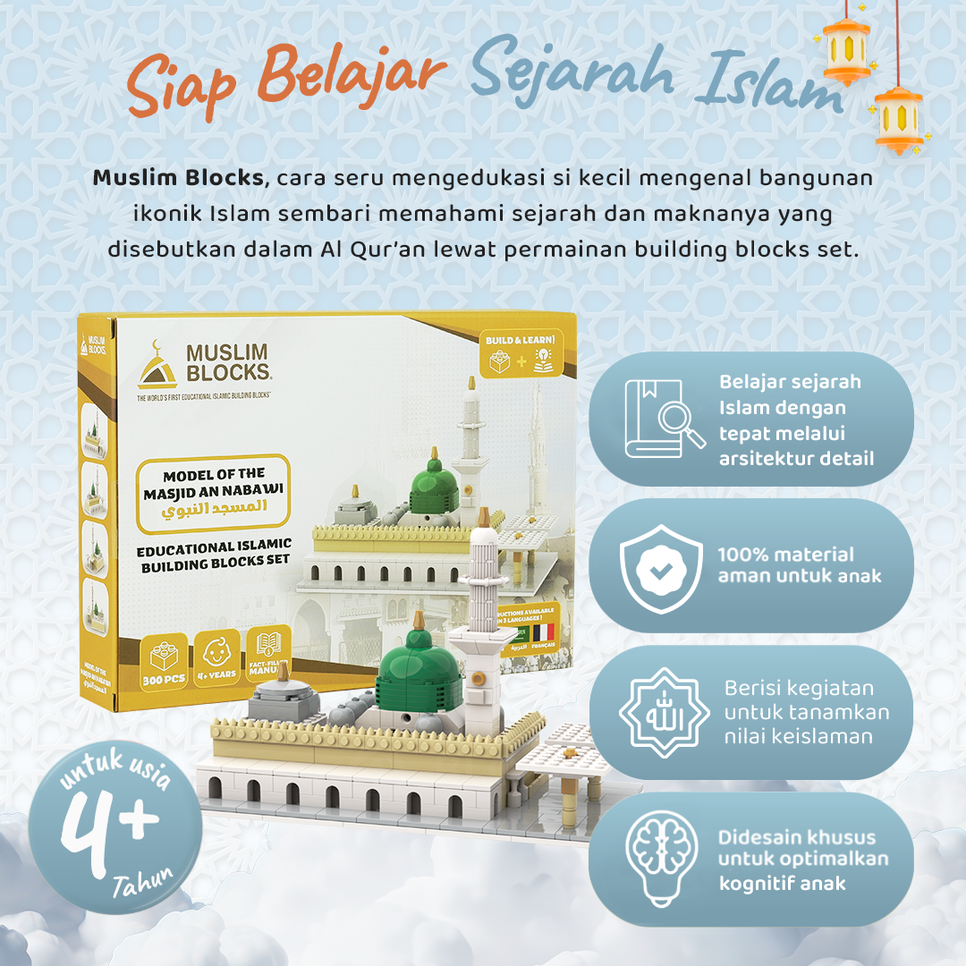Foxandbunny x Muslim Blocks - Mainan Balok Susun Edukatif Islami Anak Usia 4+ Tahun | The Holy Kaaba Block Set Masjid An-Nabawi Masjid Sultan Ahmed Set Blok Bangunan Premium
