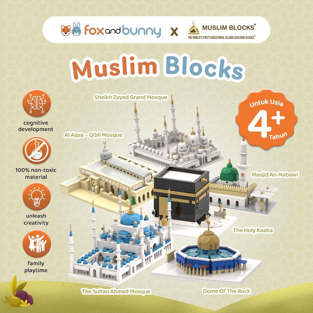 Foxandbunny x Muslim Blocks - Mainan Balok Susun Edukatif Islami Anak Usia 4+ Tahun | The Holy Kaaba Block Set Masjid An-Nabawi Masjid Sultan Ahmed Set Blok Bangunan Premium