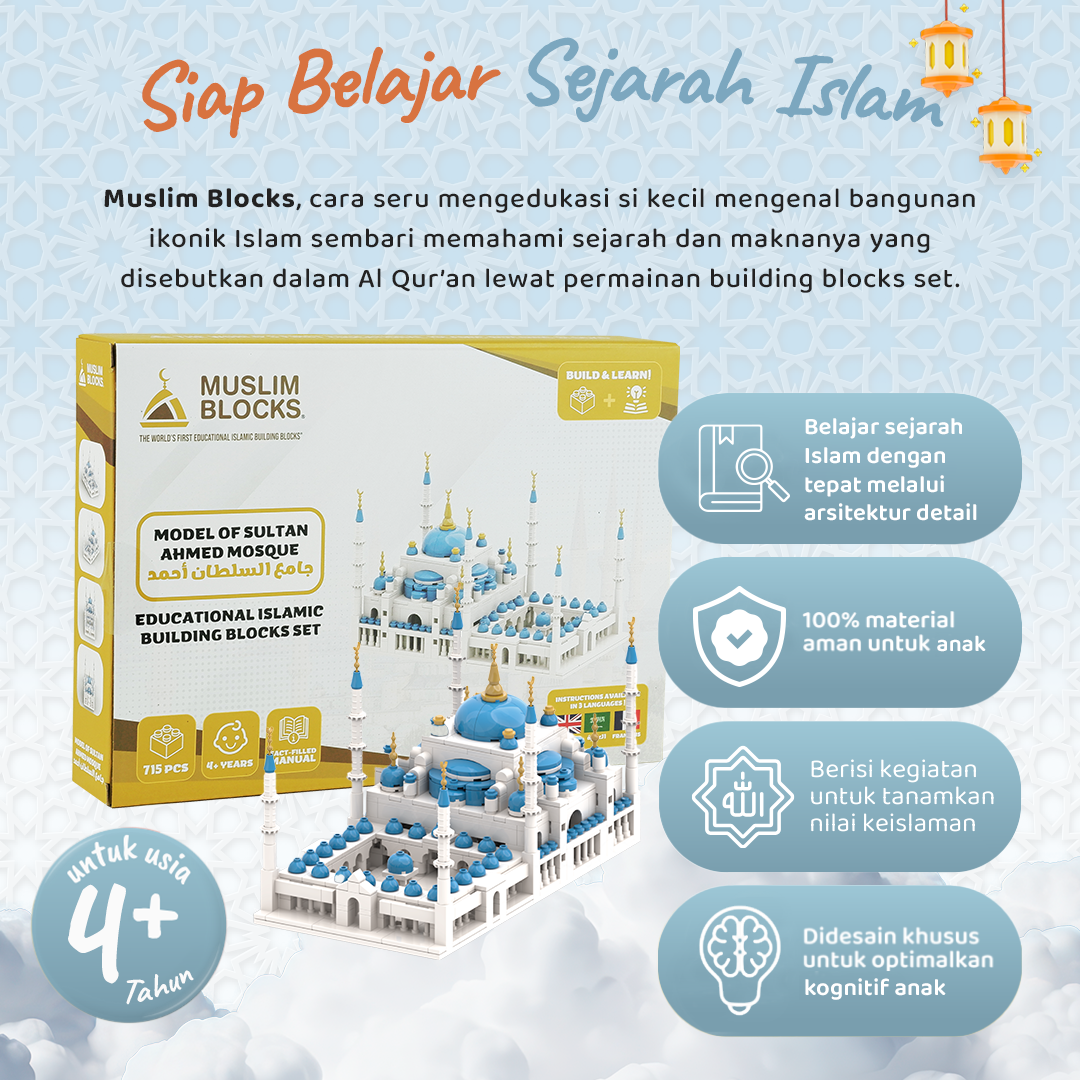 Foxandbunny x Muslim Blocks - Mainan Balok Susun Edukatif Islami Anak Usia 4+ Tahun | The Holy Kaaba Block Set Masjid An-Nabawi Masjid Sultan Ahmed Set Blok Bangunan Premium