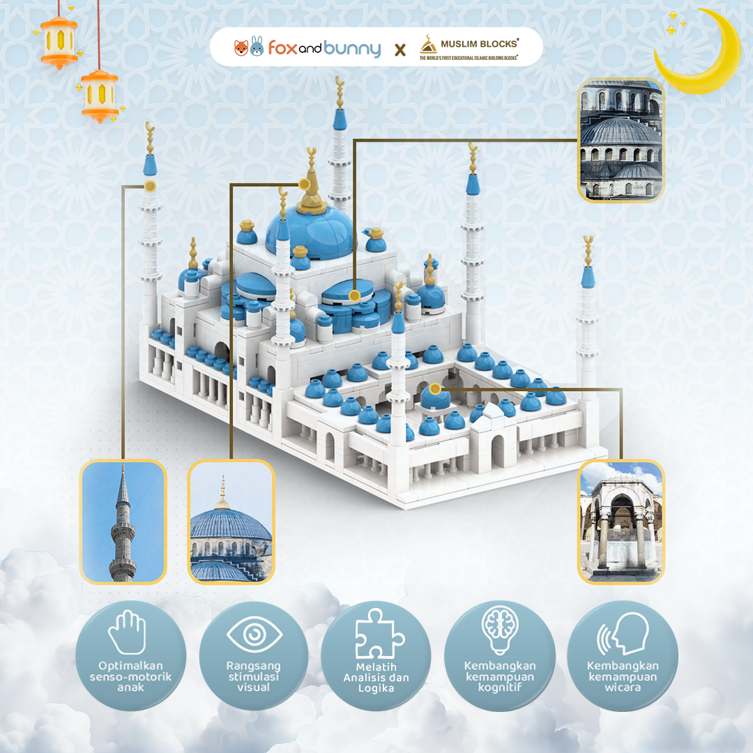 Foxandbunny x Muslim Blocks - Mainan Balok Susun Edukatif Islami Anak Usia 4+ Tahun | The Holy Kaaba Block Set Masjid An-Nabawi Masjid Sultan Ahmed Set Blok Bangunan Premium