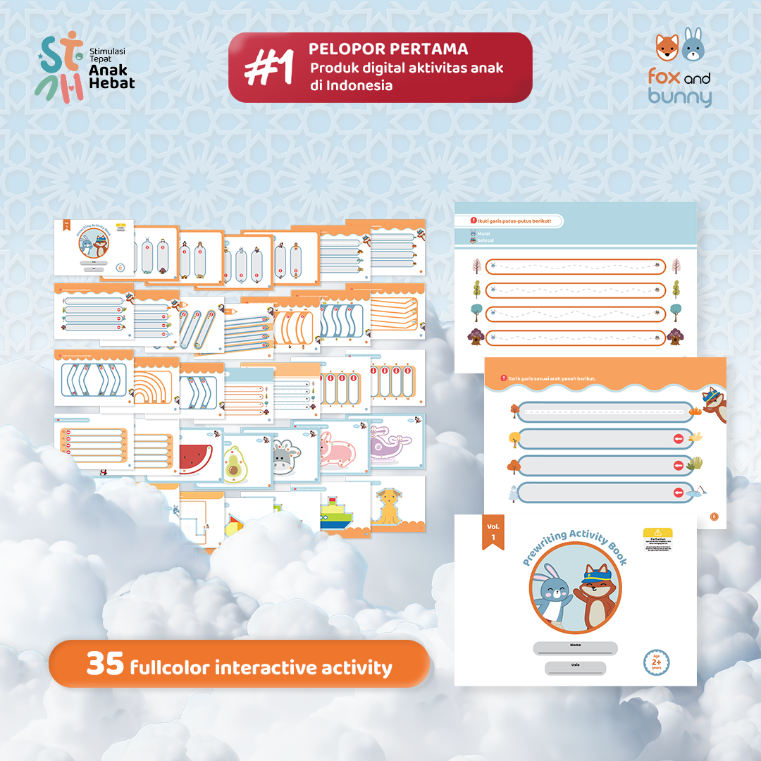 Foxandbunny - Pre-Writing Activity Book Vol. 1 | E-Book Edukasi Bayi Anak Usia 2+ Tahun | Buku Aktivitas Pra-tulis Untuk Si Kecil