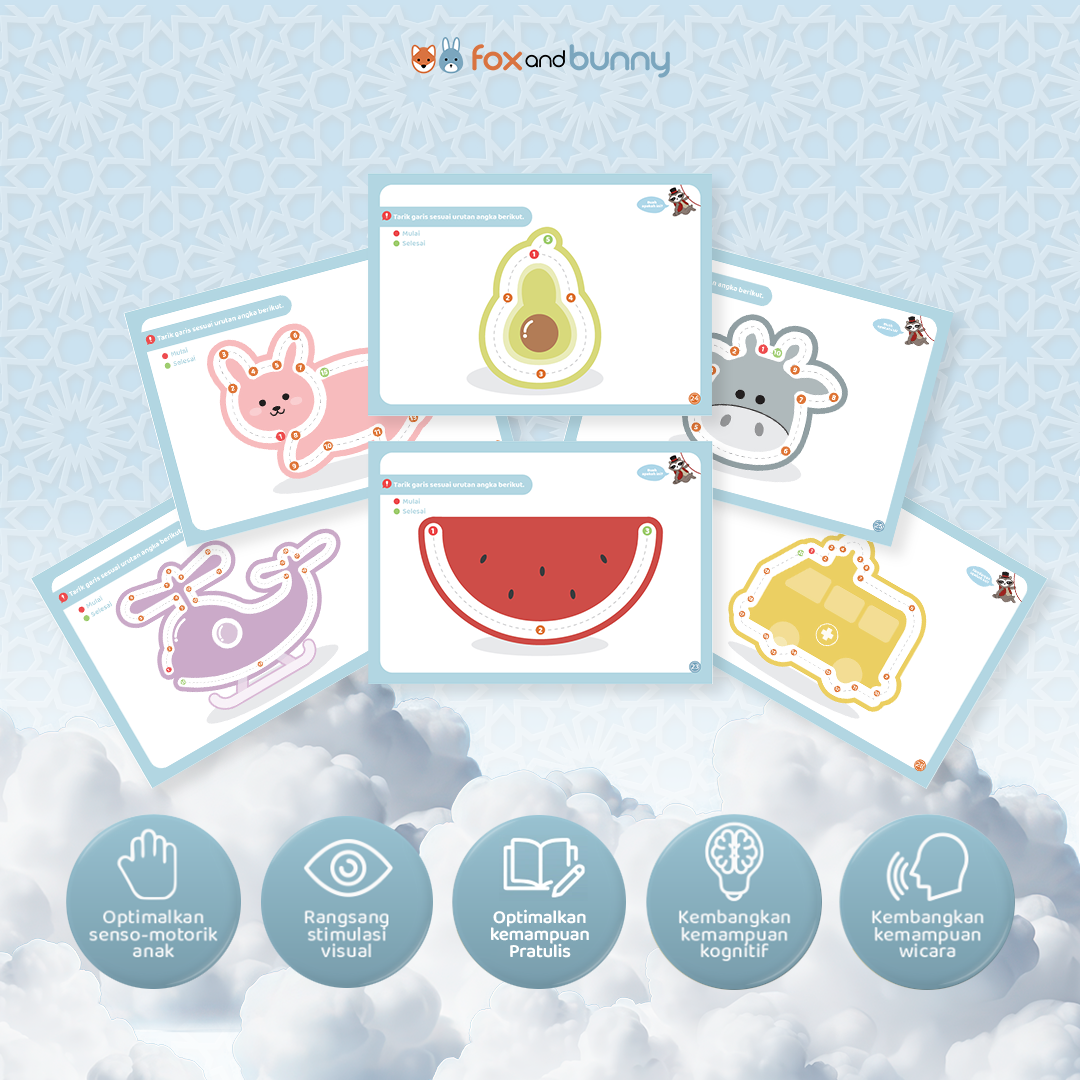 Foxandbunny - Pre-Writing Activity Book Vol. 1 | E-Book Edukasi Bayi Anak Usia 2+ Tahun | Buku Aktivitas Pra-tulis Untuk Si Kecil