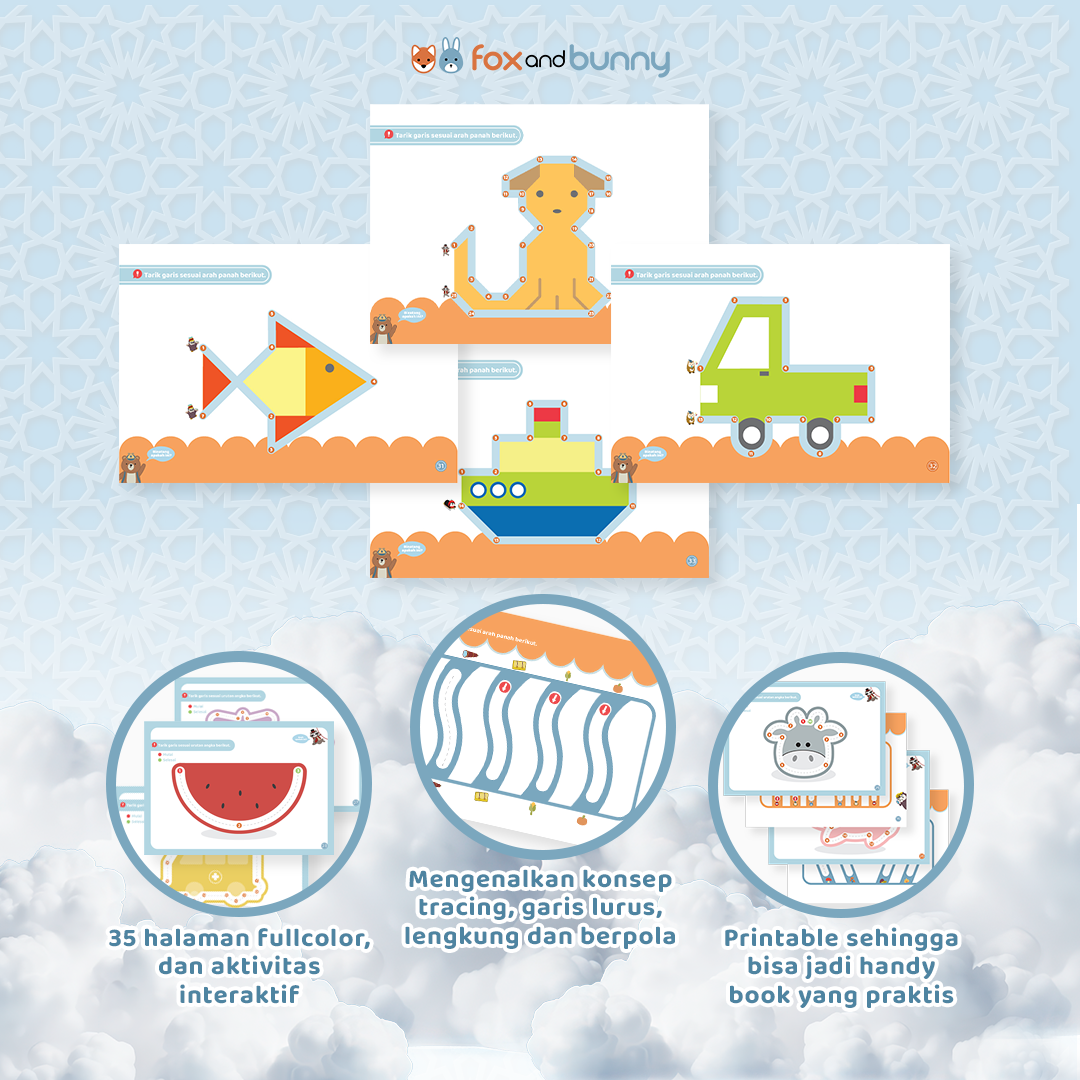 Foxandbunny - Pre-Writing Activity Book Vol. 1 | E-Book Edukasi Bayi Anak Usia 2+ Tahun | Buku Aktivitas Pra-tulis Untuk Si Kecil