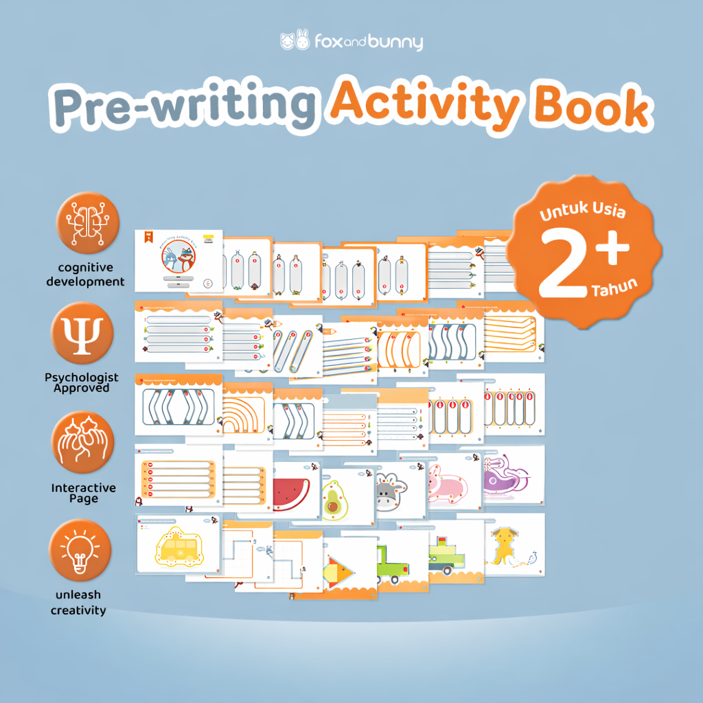 Foxandbunny - Pre-Writing Activity Book Vol. 1 | E-Book Edukasi Bayi Anak Usia 2+ Tahun | Buku Aktivitas Pra-tulis Untuk Si Kecil