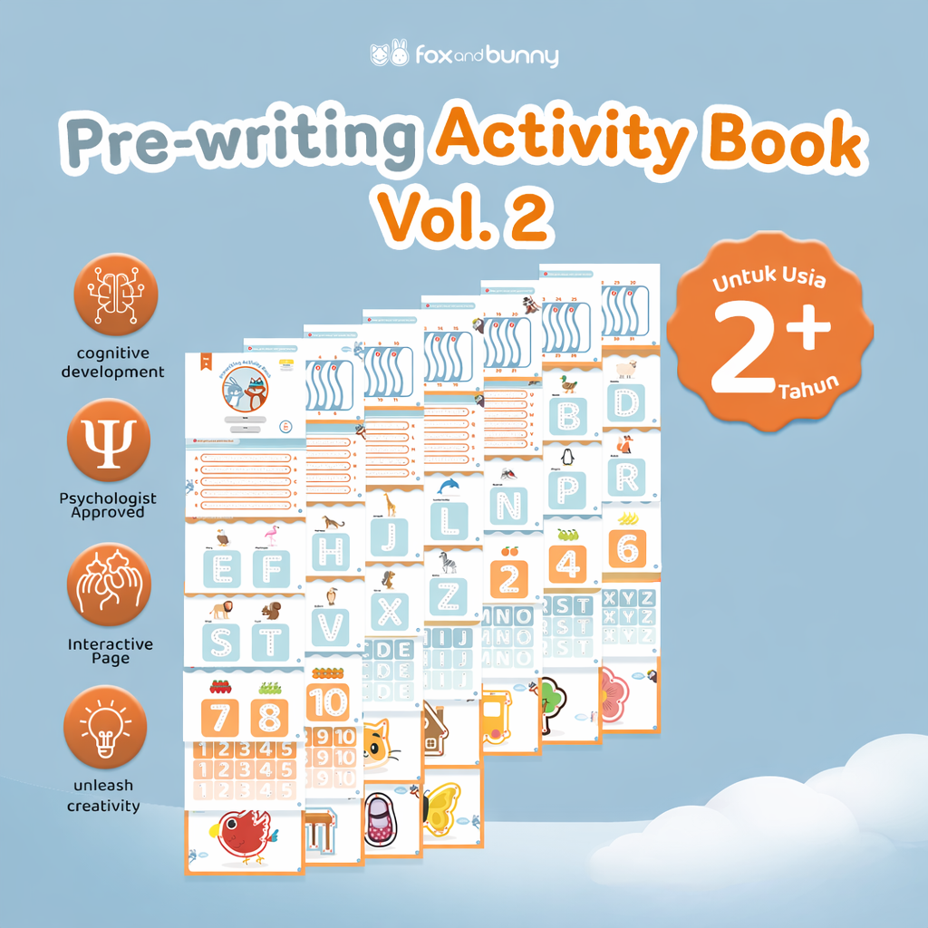 Foxandbunny - Pre-Writing Activity Book Vol. 2 | E-Book Edukasi Bayi Anak Usia 2+ Tahun | Buku Aktivitas Pra-tulis Untuk Si Kecil