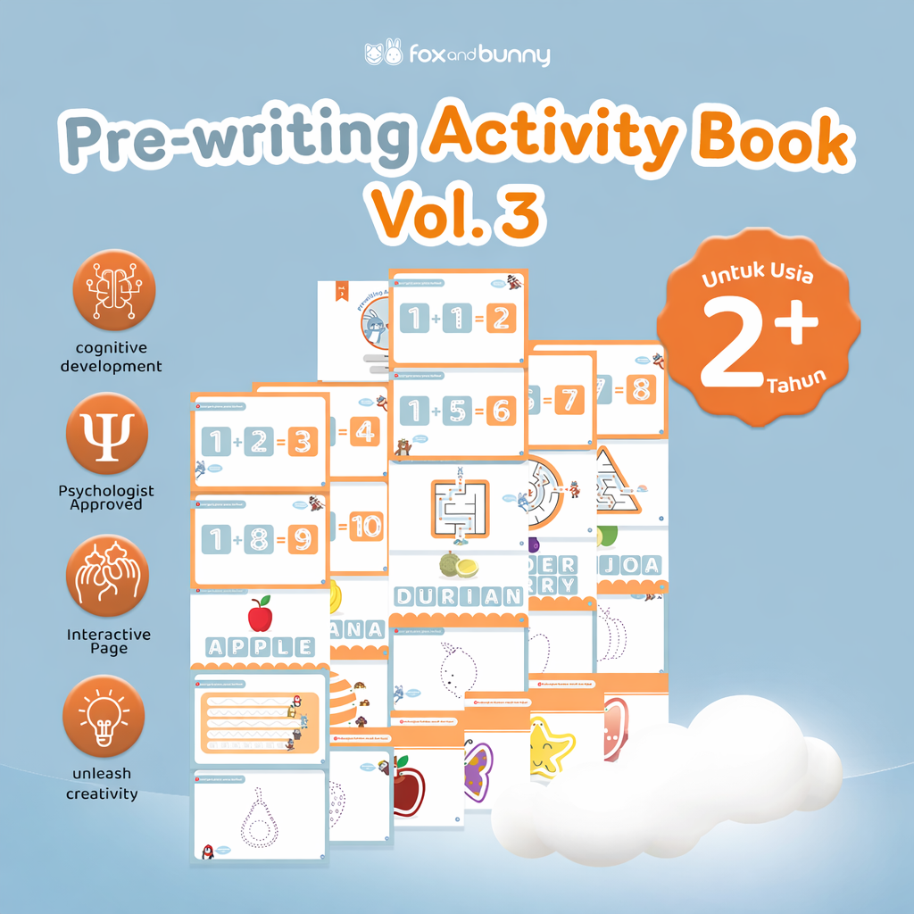 Foxandbunny - Pre-Writing Activity Book Vol. 3 | E-Book Edukasi Bayi Anak Usia 2+ Tahun | Buku Aktivitas Pra-tulis Untuk Si Kecil