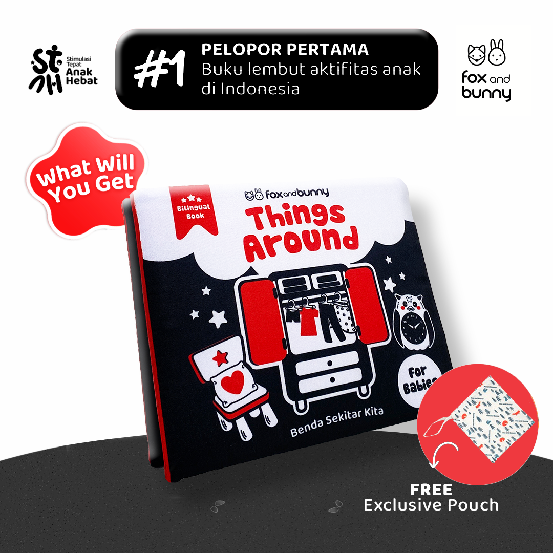 Foxandbunny - Contrast Baby Book Things Around | Soft Book Buku Bayi 0+ Bulan Edukasi | Buku Kain Anak
