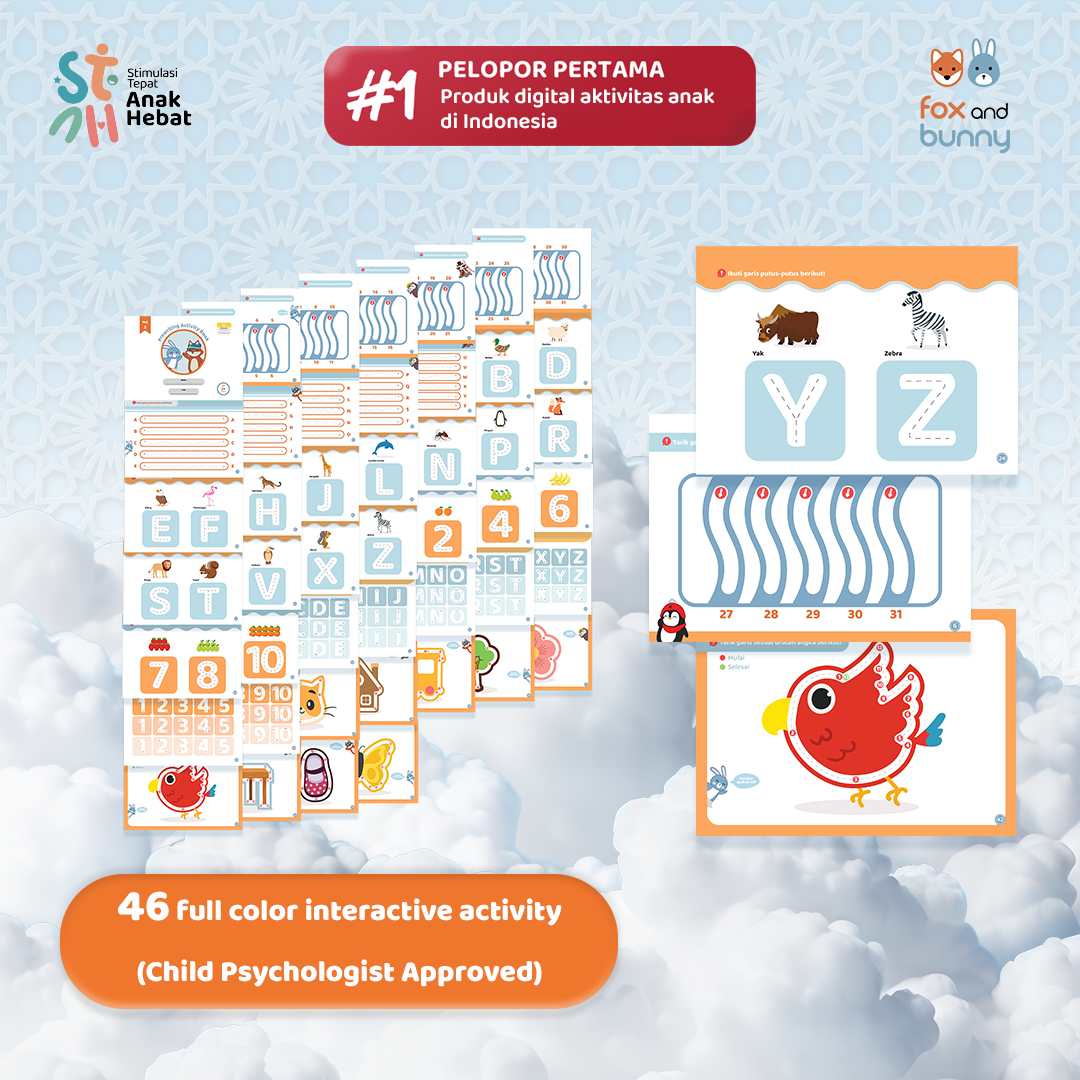 Foxandbunny - Pre-Writing Activity Book Vol. 2 | E-Book Edukasi Bayi Anak Usia 2+ Tahun | Buku Aktivitas Pra-tulis Untuk Si Kecil