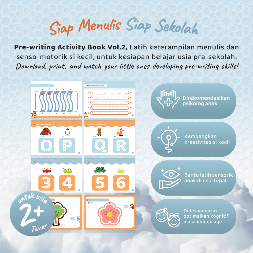 Foxandbunny - Pre-Writing Activity Book Vol. 2 | E-Book Edukasi Bayi Anak Usia 2+ Tahun | Buku Aktivitas Pra-tulis Untuk Si Kecil