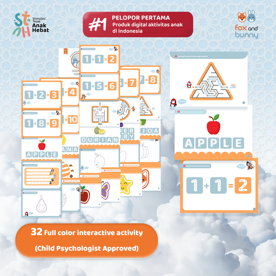 Foxandbunny - Pre-Writing Activity Book Vol. 3 | E-Book Edukasi Bayi Anak Usia 2+ Tahun | Buku Aktivitas Pra-tulis Untuk Si Kecil