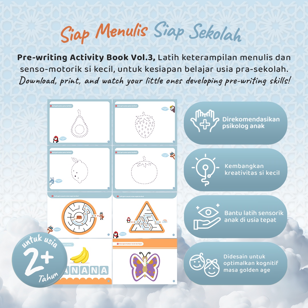 Foxandbunny - Pre-Writing Activity Book Vol. 3 | E-Book Edukasi Bayi Anak Usia 2+ Tahun | Buku Aktivitas Pra-tulis Untuk Si Kecil