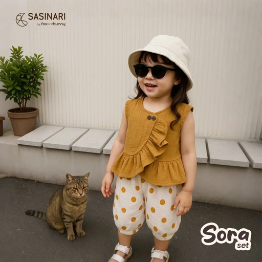 Image of Foxandbunny x Sasinari - Sora Set | Setelan Anak Perempuan | Baju Anak Perempuan | Pakaian Anak Perempuan