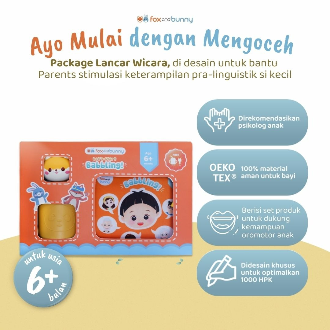 Foxandbunny - Speech Delay Book Paket Terapi Wicara Anak | Soft Book Package Peluit Terapi Wicara Anak Usia 6+ Bulan 2+ Tahun 3+ Tahun
