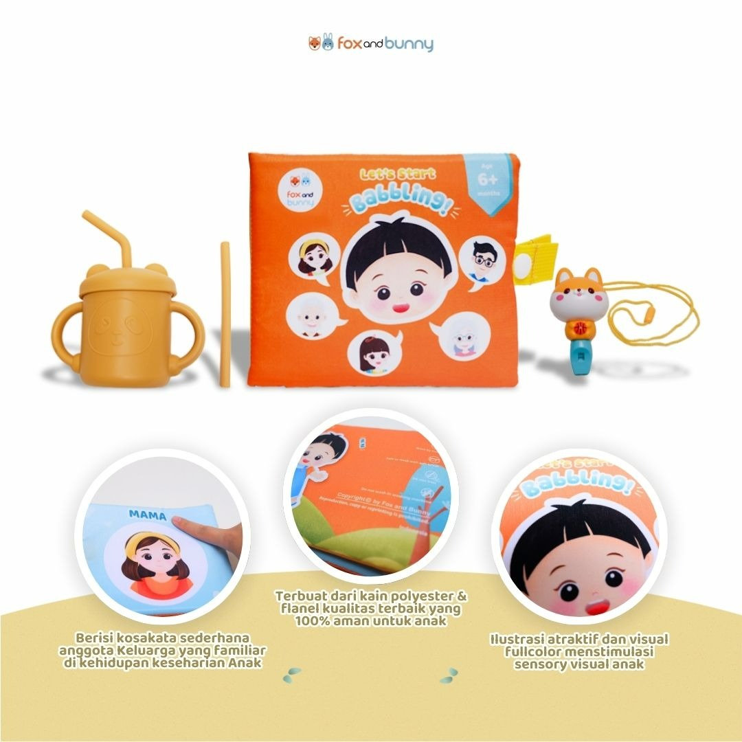 Foxandbunny - Speech Delay Book Paket Terapi Wicara Anak | Soft Book Package Peluit Terapi Wicara Anak Usia 6+ Bulan 2+ Tahun 3+ Tahun