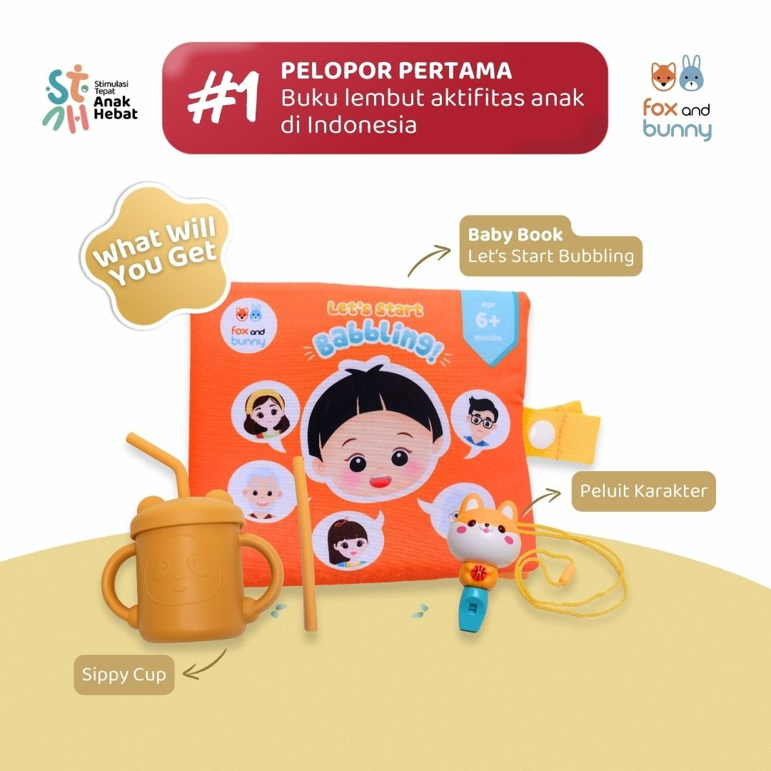Foxandbunny - Speech Delay Book Paket Terapi Wicara Anak | Soft Book Package Peluit Terapi Wicara Anak Usia 6+ Bulan 2+ Tahun 3+ Tahun