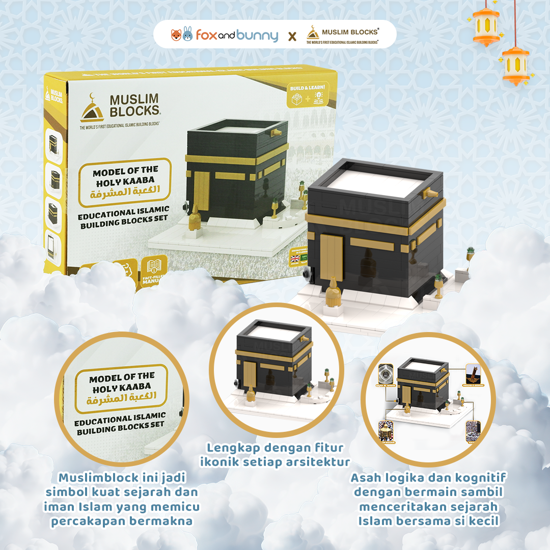 Foxandbunny x Muslim Blocks - The Holy Kaaba Block Set | Mainan Balok Susun Edukatif Islami Anak Usia 4+ Tahun | Set Blok Bangunan Model Ka'bah Premium