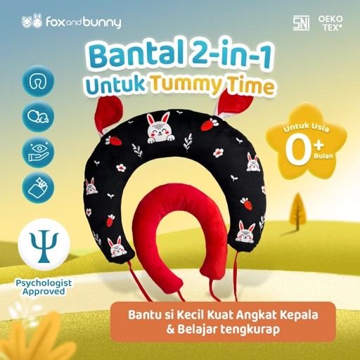 Image of Foxandbunny - Tummy Time Pillow 2-in-1 Bantal Contrast Tummy Time Bantal Latihan Angkat Kepala dan Tengkurap Bayi