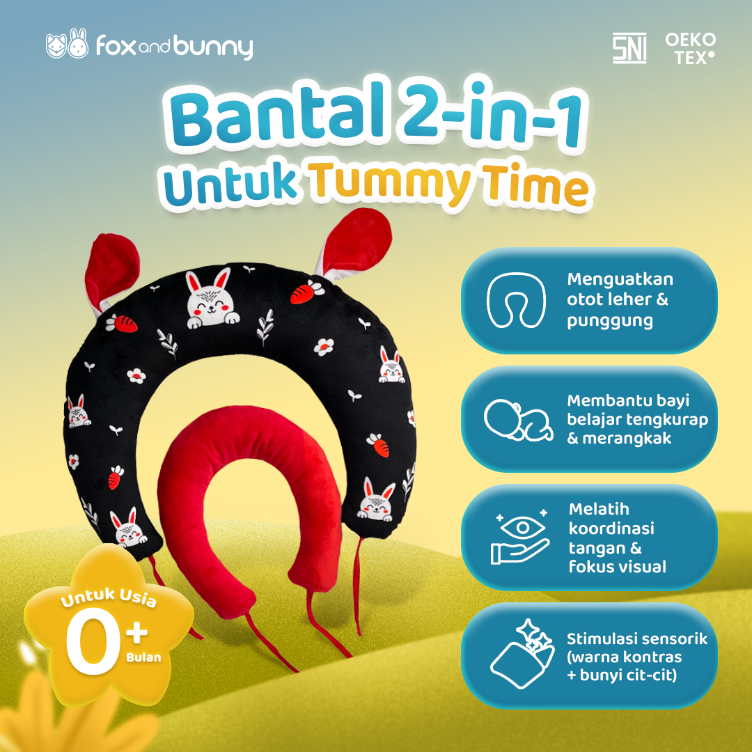 Foxandbunny - Tummy Time Pillow 2-in-1 Bantal Contrast Tummy Time Bantal Latihan Angkat Kepala dan Tengkurap Bayi