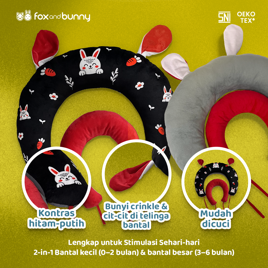 Foxandbunny - Tummy Time Pillow 2-in-1 Bantal Contrast Tummy Time Bantal Latihan Angkat Kepala dan Tengkurap Bayi