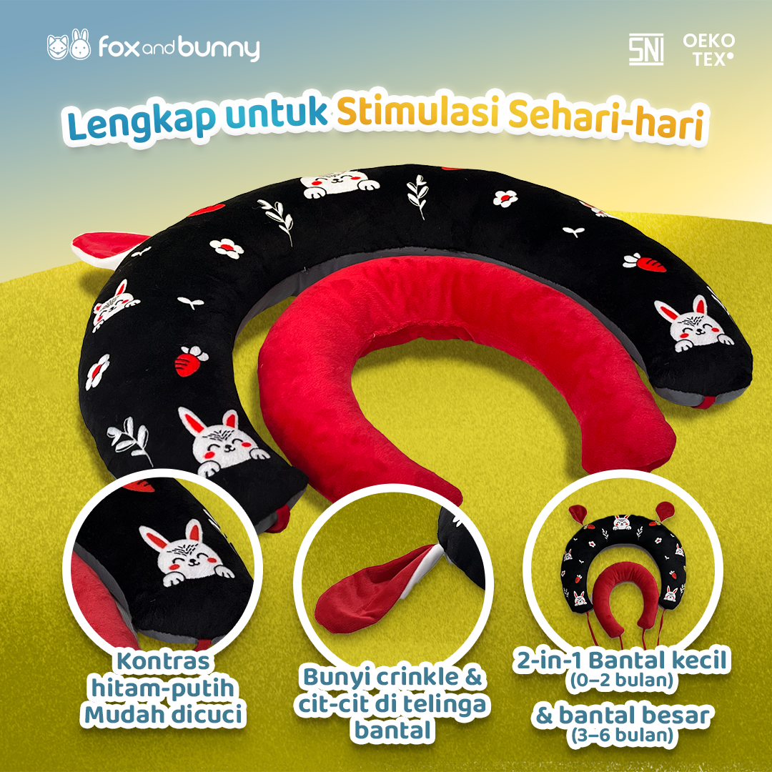 Foxandbunny - Tummy Time Pillow 2-in-1 Bantal Contrast Tummy Time Bantal Latihan Angkat Kepala dan Tengkurap Bayi