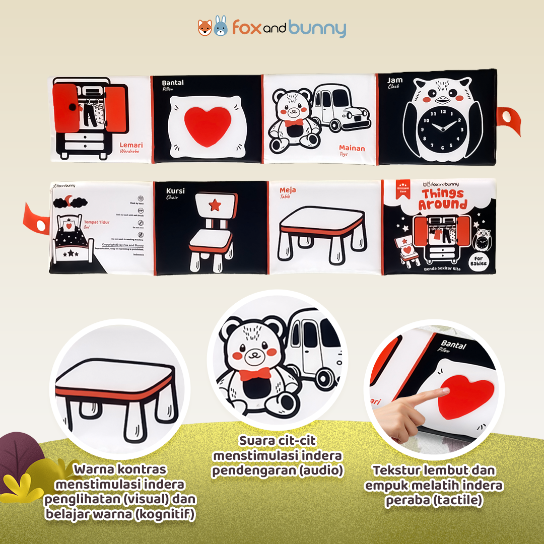 Foxandbunny - Bundling Contrast Baby Book Things Around + Pets | Soft Book Buku Kain Bayi 0+ Bulan Edukasi