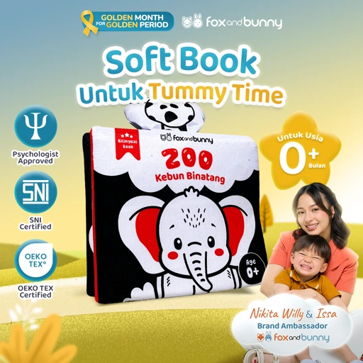 Image of Foxandbunny Mainan Bayi Buku Edukasi Tummy Time Hitam Putih Contrast Book Usia 0-6 Bulan Baby Book Tema Zoo Kebun Binatang
