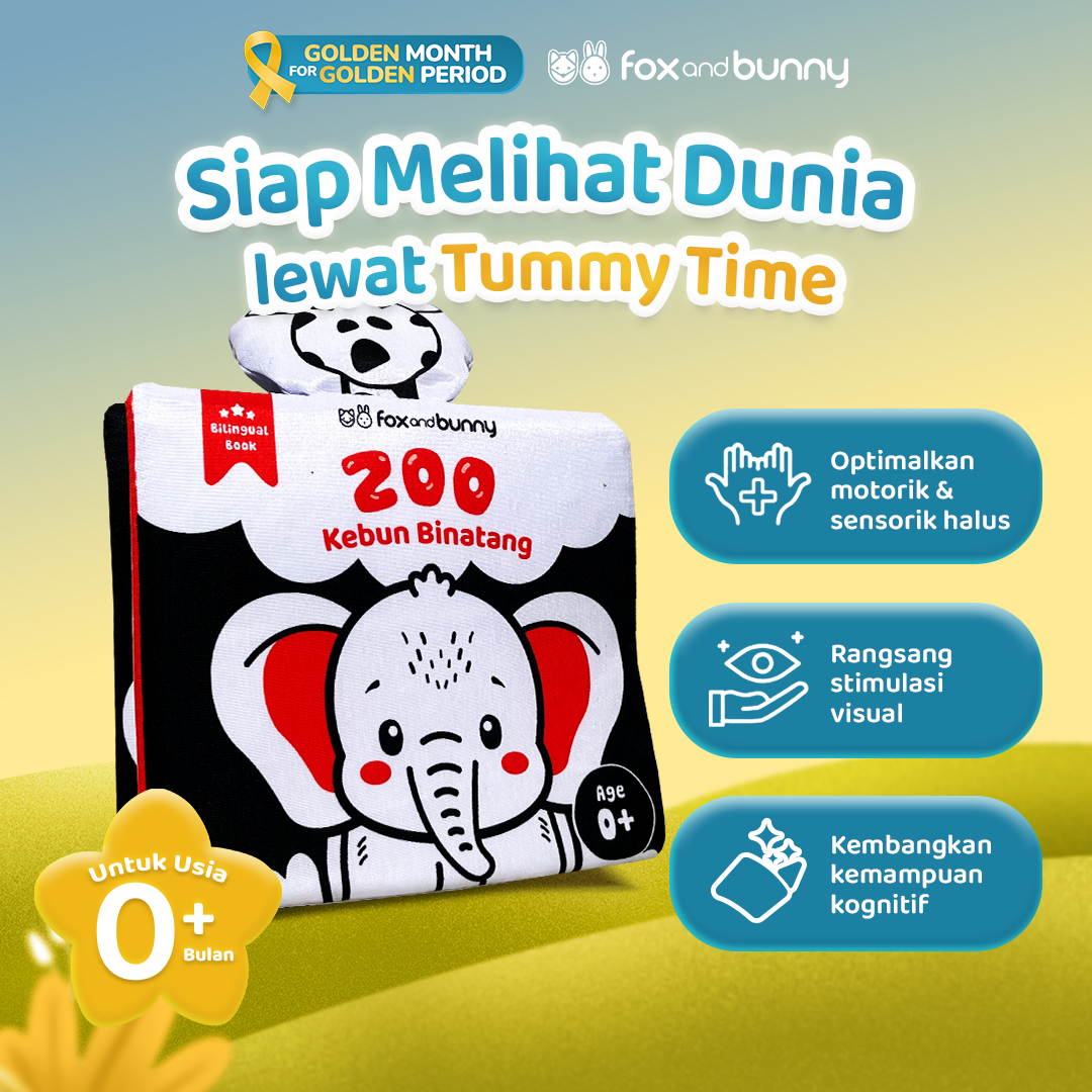 Foxandbunny Mainan Bayi Buku Edukasi Tummy Time Hitam Putih Contrast Book Usia 0-6 Bulan Baby Book Tema Zoo Kebun Binatang