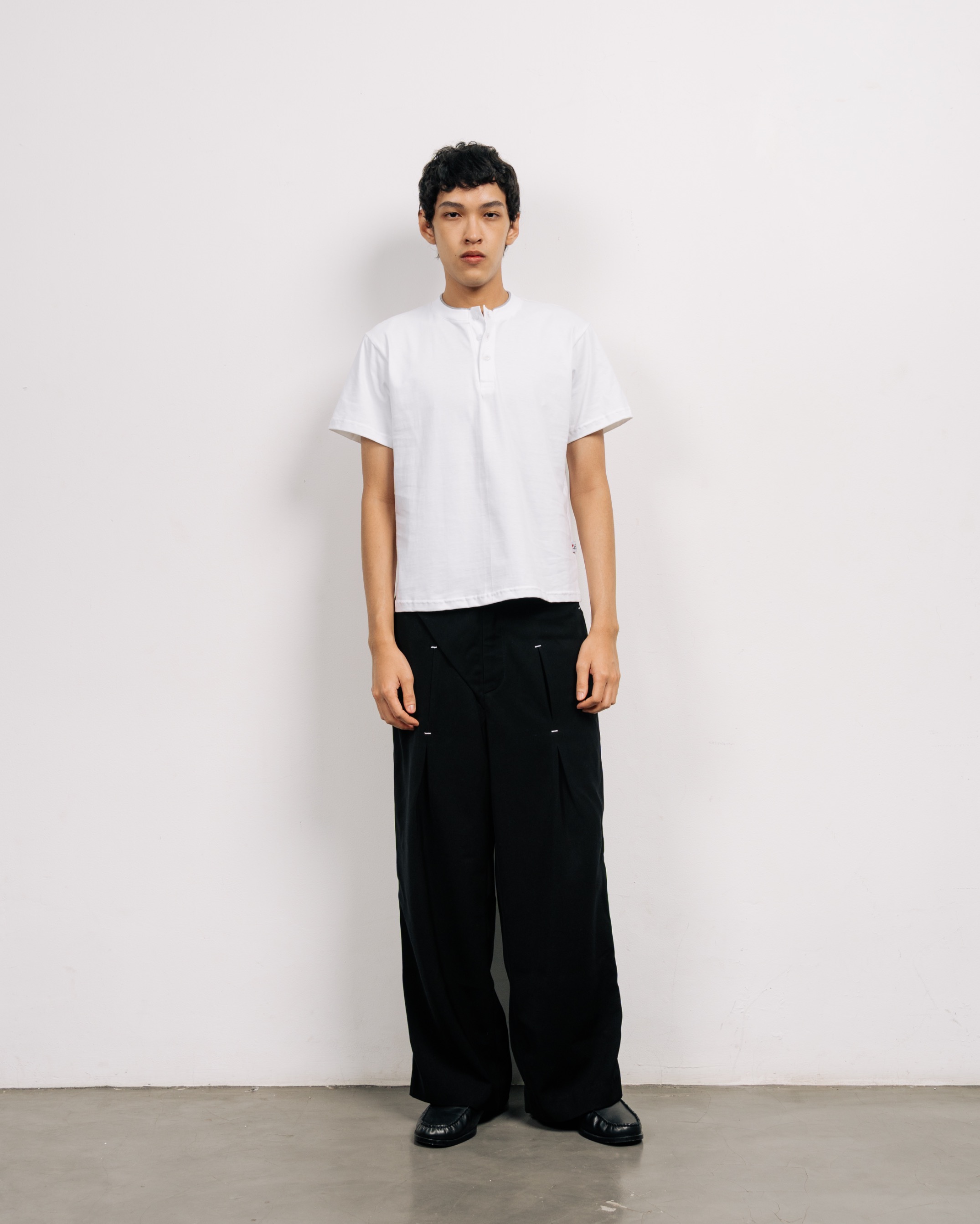 HENLEY NECK LAYER TEE WHITE