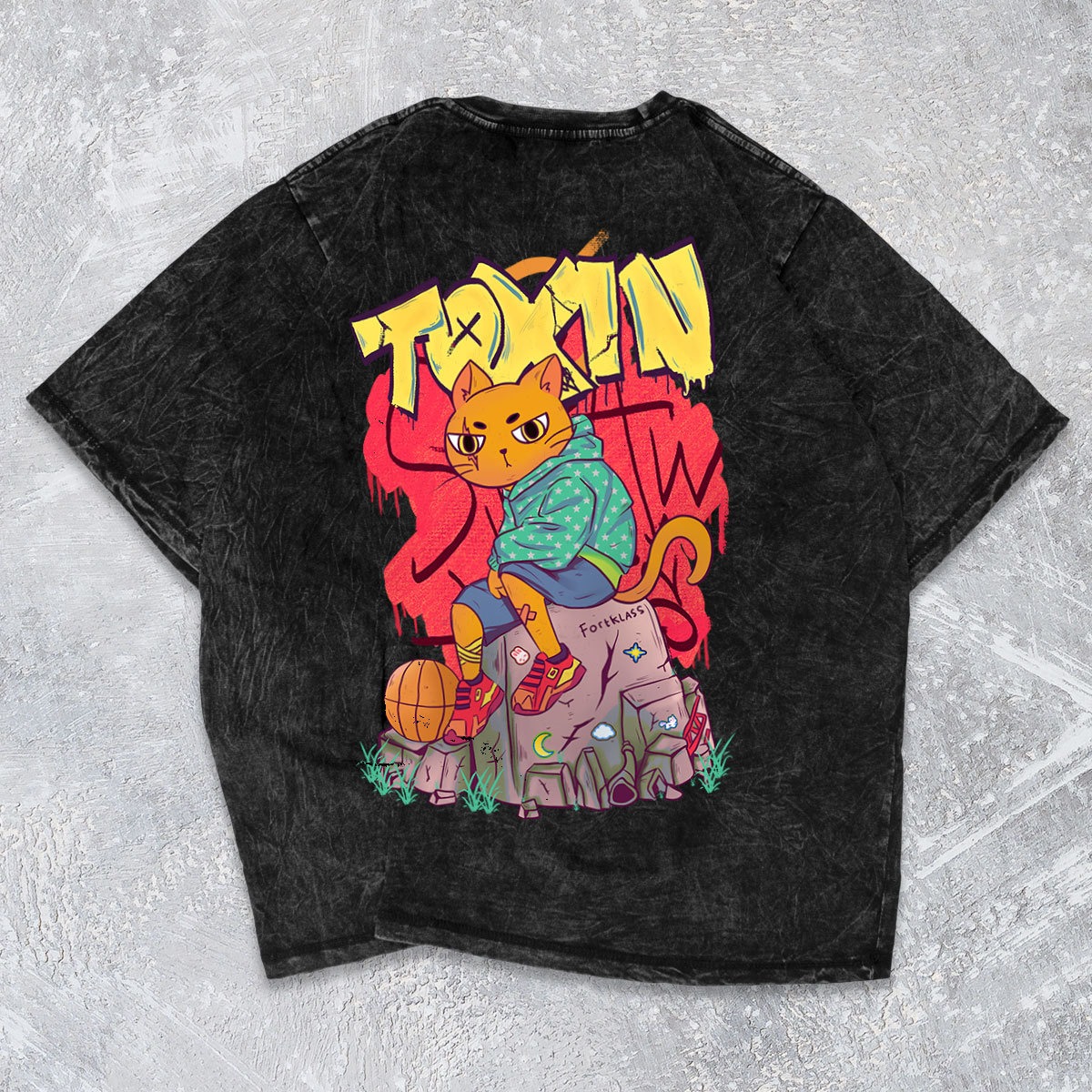FortKlass Kaos Oversize Wash ORANGE CAT Kaos Oversize Pria Lengan Pendek Atasan Tshirt Distro Cowok Kaos Pria Kaos Polos