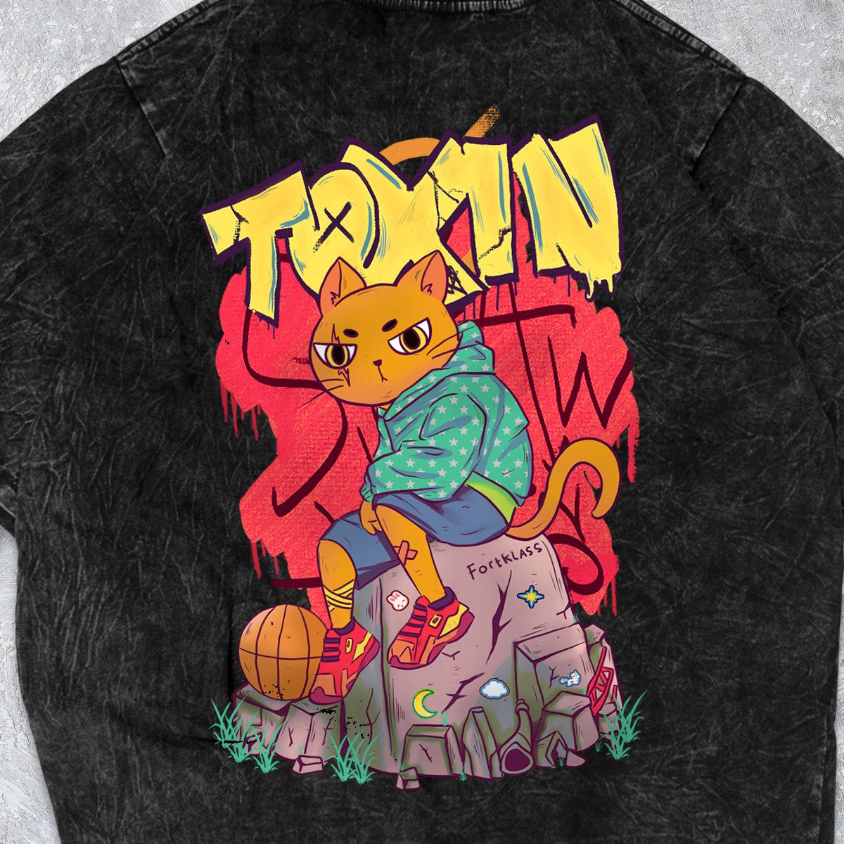 FortKlass Kaos Oversize Wash ORANGE CAT Kaos Oversize Pria Lengan Pendek Atasan Tshirt Distro Cowok Kaos Pria Kaos Polos
