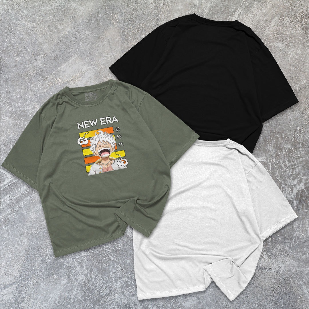 FortKlas NEW ERA Kaos Oversize T-Shirt Cowok Premium Kaos Pria Lengan Pendek Kaos Jumbo
