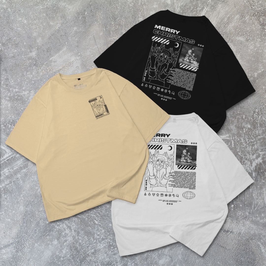FortKlass Kaos Oversize CHRISTMASTREET T-Shirt Cowok Premium Natal