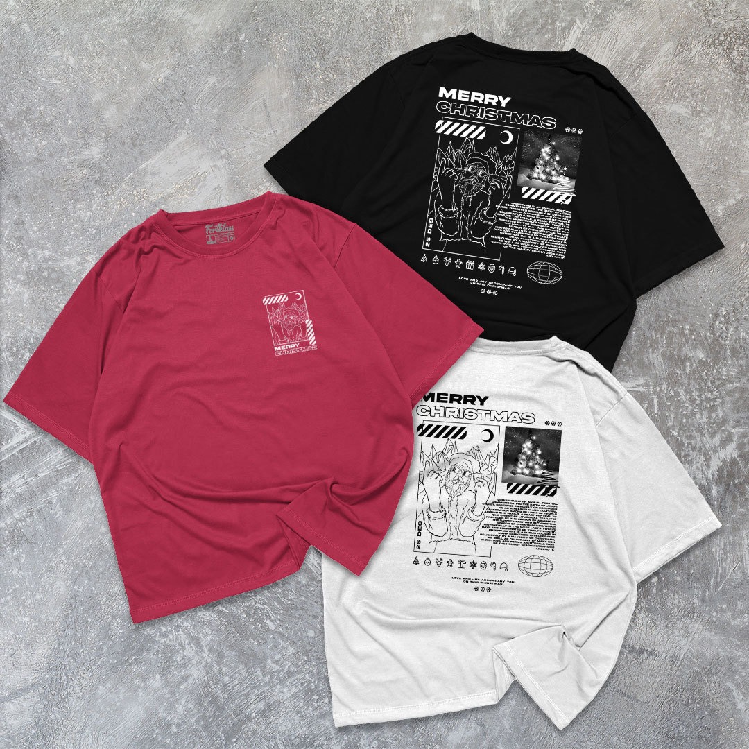 FortKlass Kaos Oversize CHRISTMASTREET T-Shirt Cowok Premium Natal