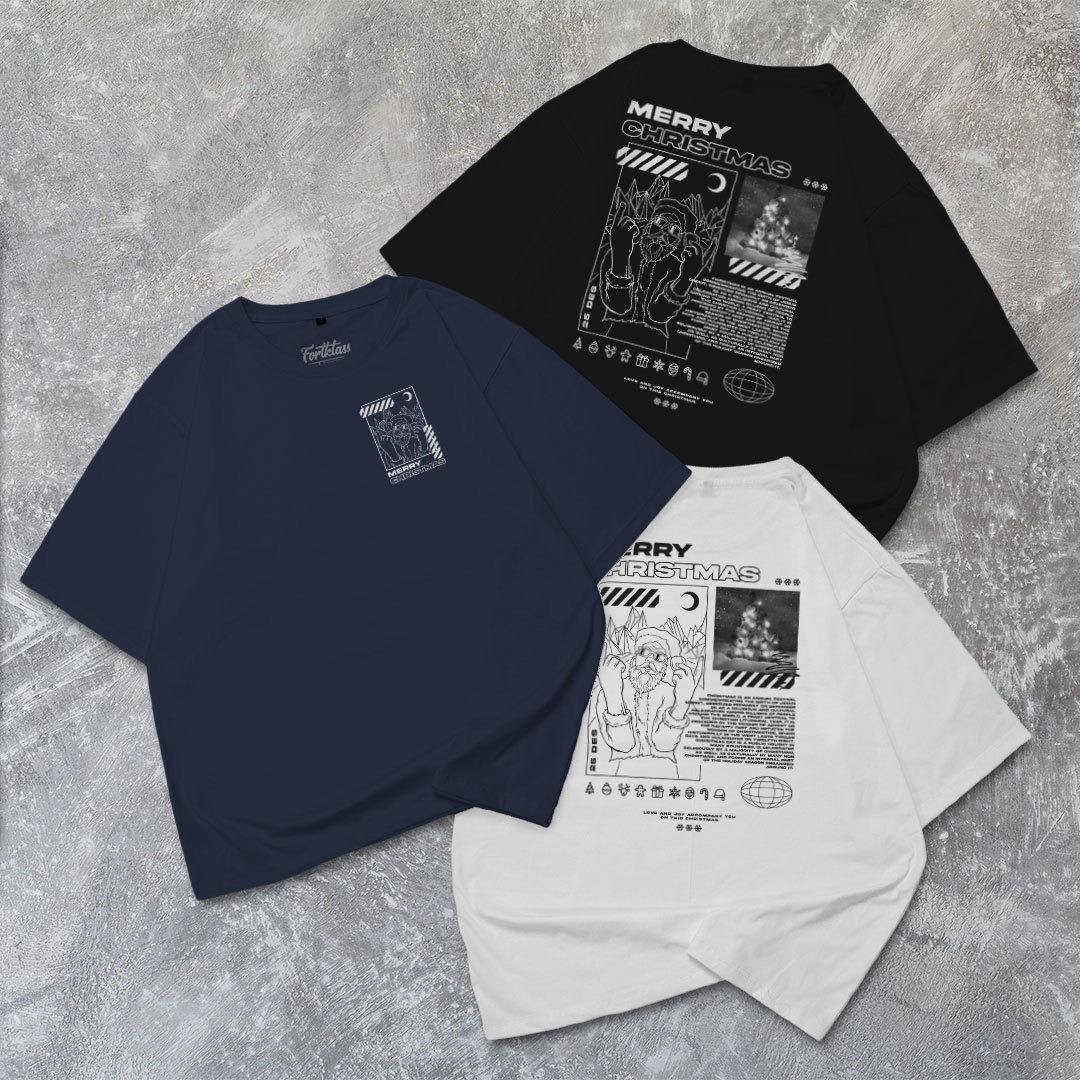 FortKlass Kaos Oversize CHRISTMASTREET T-Shirt Cowok Premium Natal