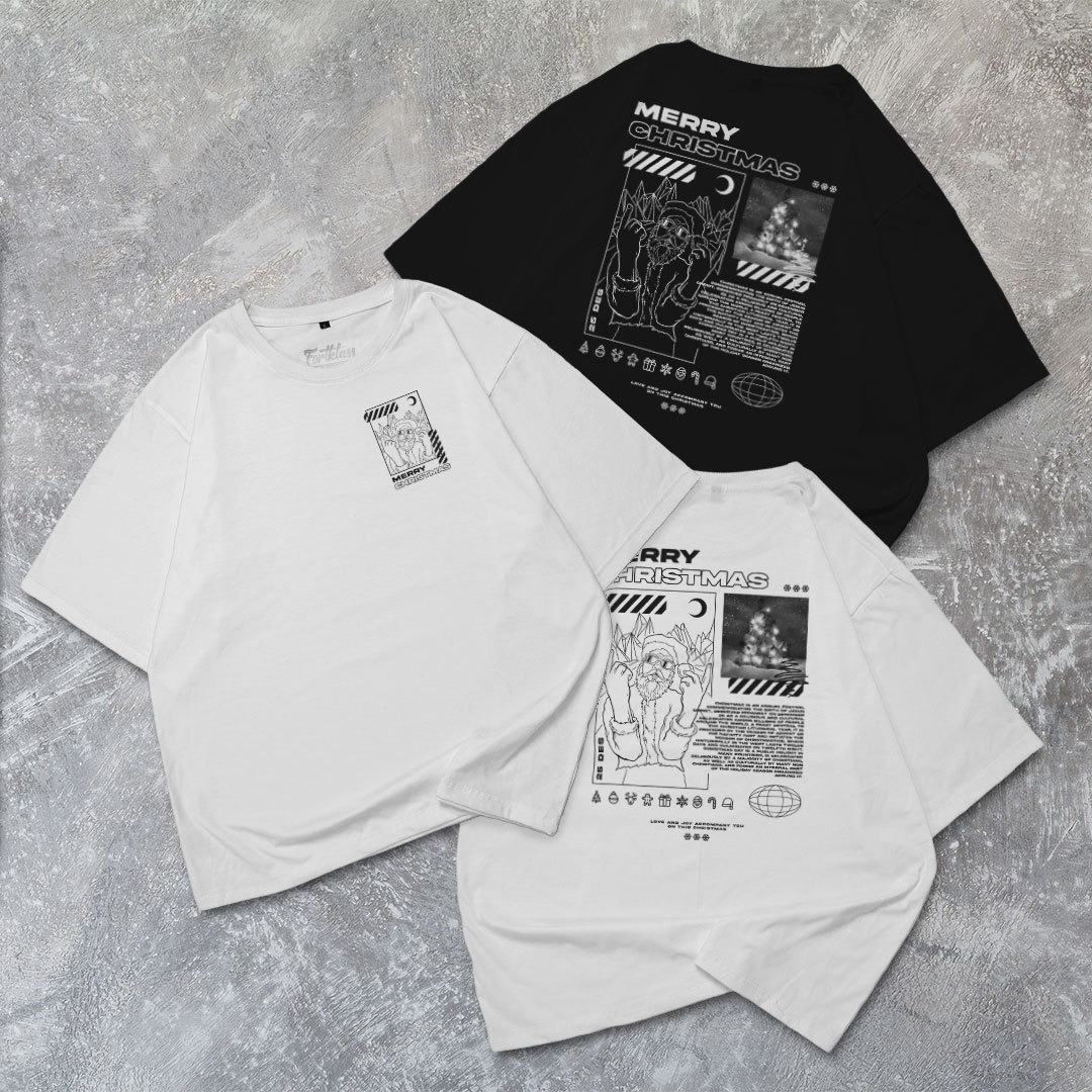 FortKlass Kaos Oversize CHRISTMASTREET T-Shirt Cowok Premium Natal