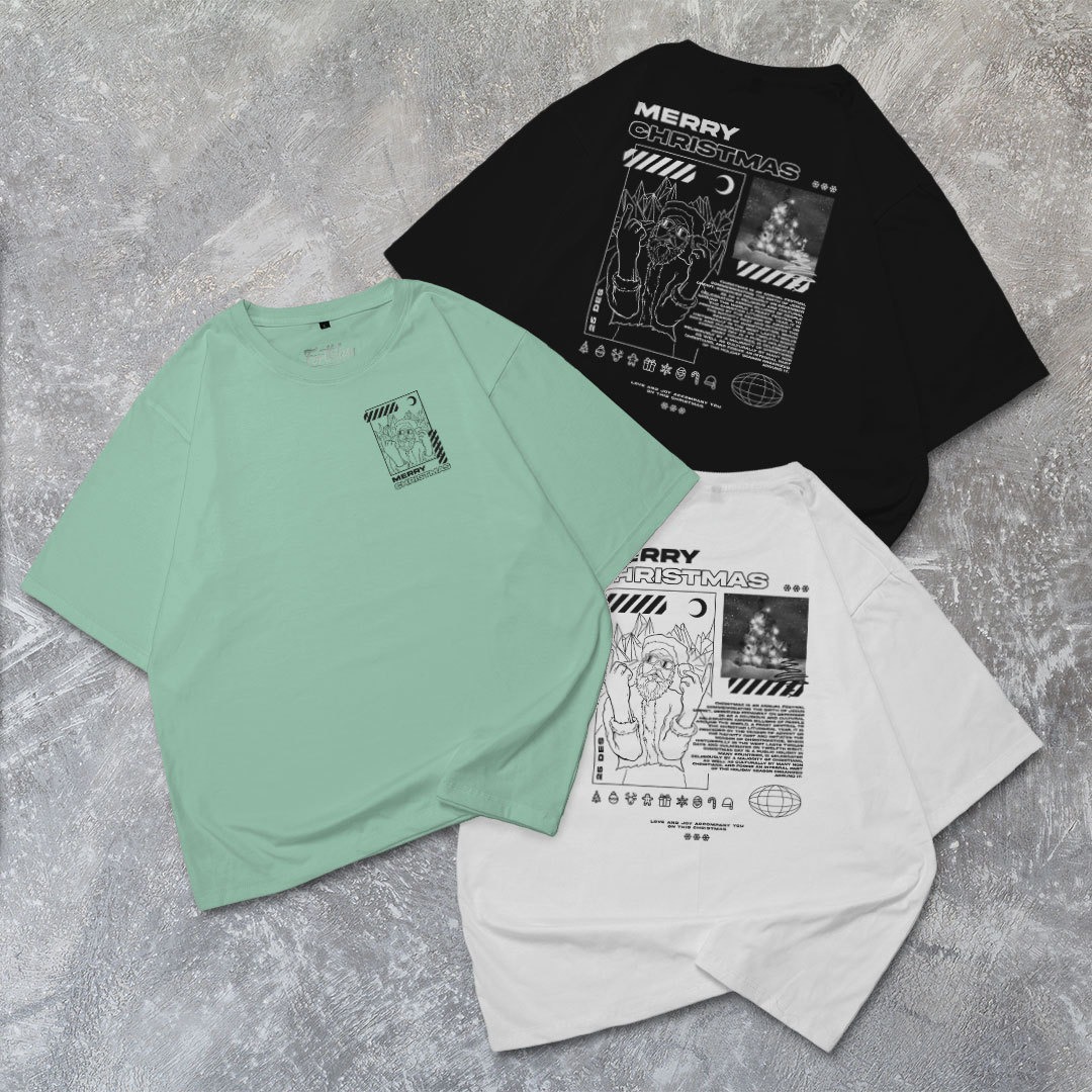 FortKlass Kaos Oversize CHRISTMASTREET T-Shirt Cowok Premium Natal