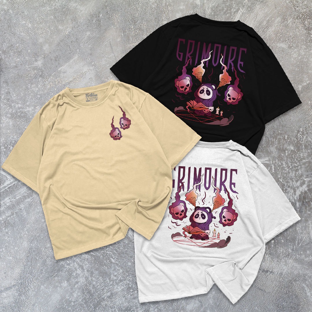 FortKlass Kaos Oversize GRIMOIRE T-Shirt Cowok Premium Kaos Pria Lengan Pendek Jumbo