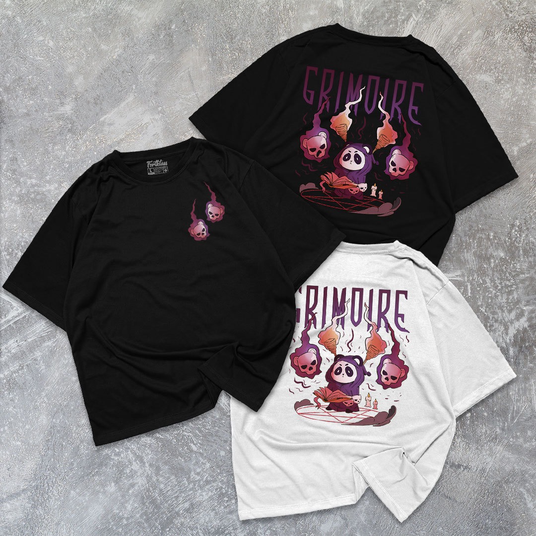 FortKlass Kaos Oversize GRIMOIRE T-Shirt Cowok Premium Kaos Pria Lengan Pendek Jumbo
