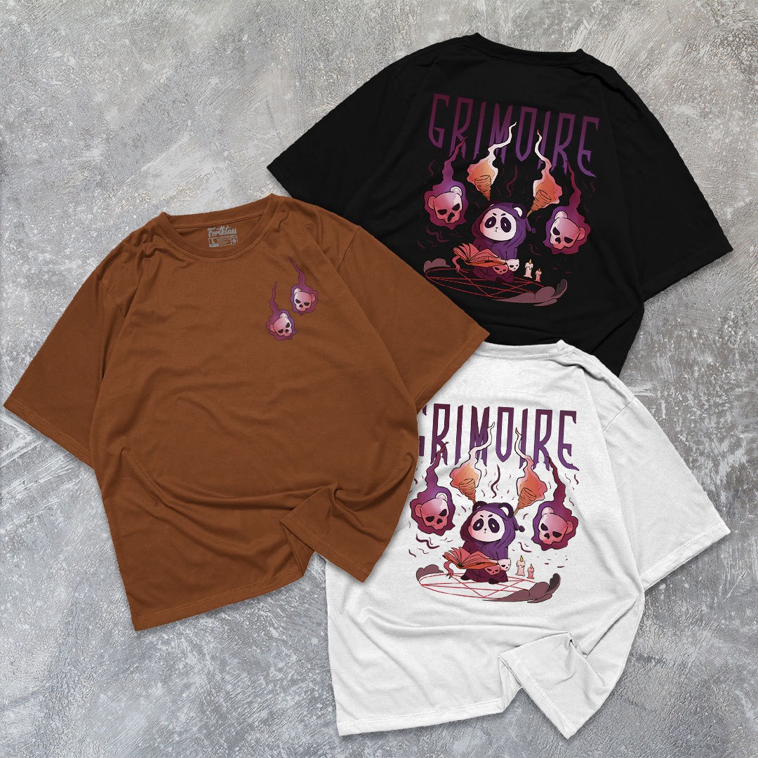 FortKlass Kaos Oversize GRIMOIRE T-Shirt Cowok Premium Kaos Pria Lengan Pendek Jumbo