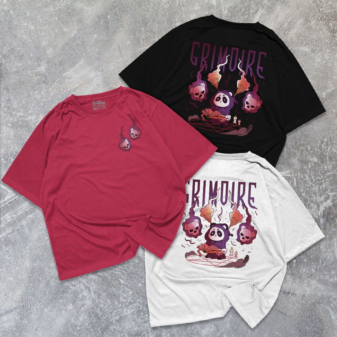 FortKlass Kaos Oversize GRIMOIRE T-Shirt Cowok Premium Kaos Pria Lengan Pendek Jumbo