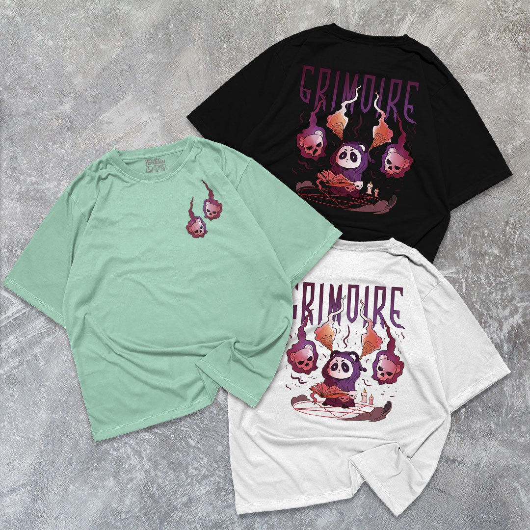 FortKlass Kaos Oversize GRIMOIRE T-Shirt Cowok Premium Kaos Pria Lengan Pendek Jumbo