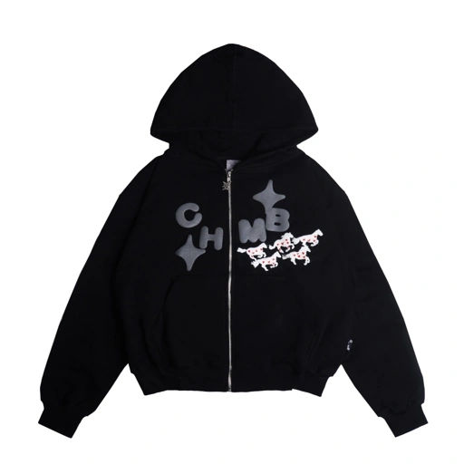 Image of Boxy Zip Hoodie Chambredelavain - Ride With Love Black