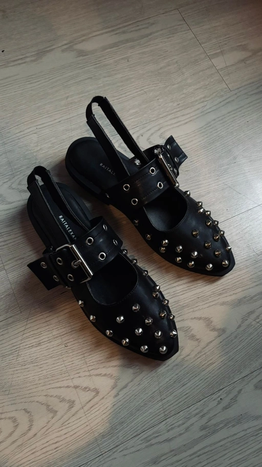 Image of Raitalexander - Noir Studded Mules Flats