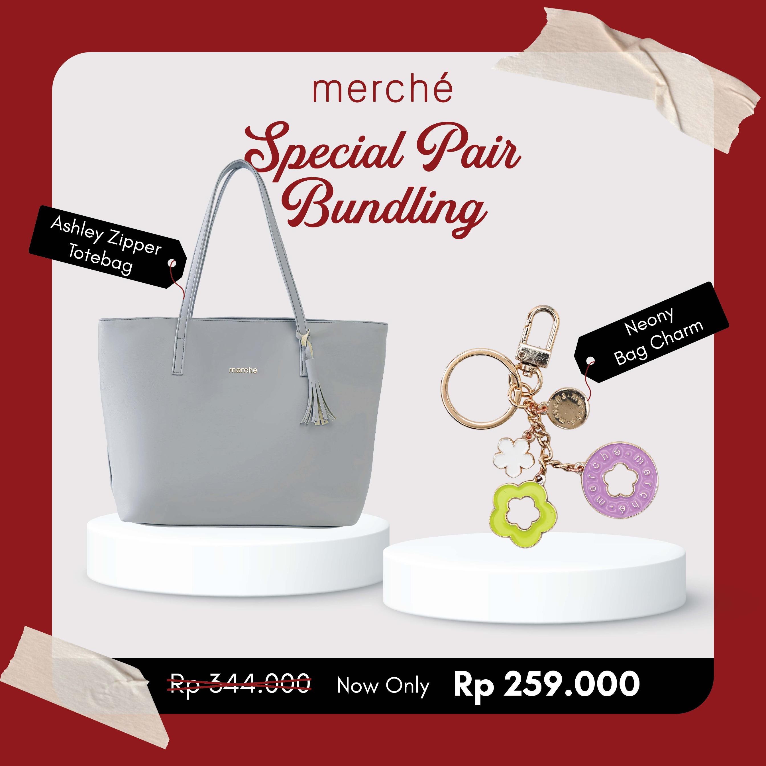 Bundling Ashley Zipper Totebag + Neony Bag Charm merché