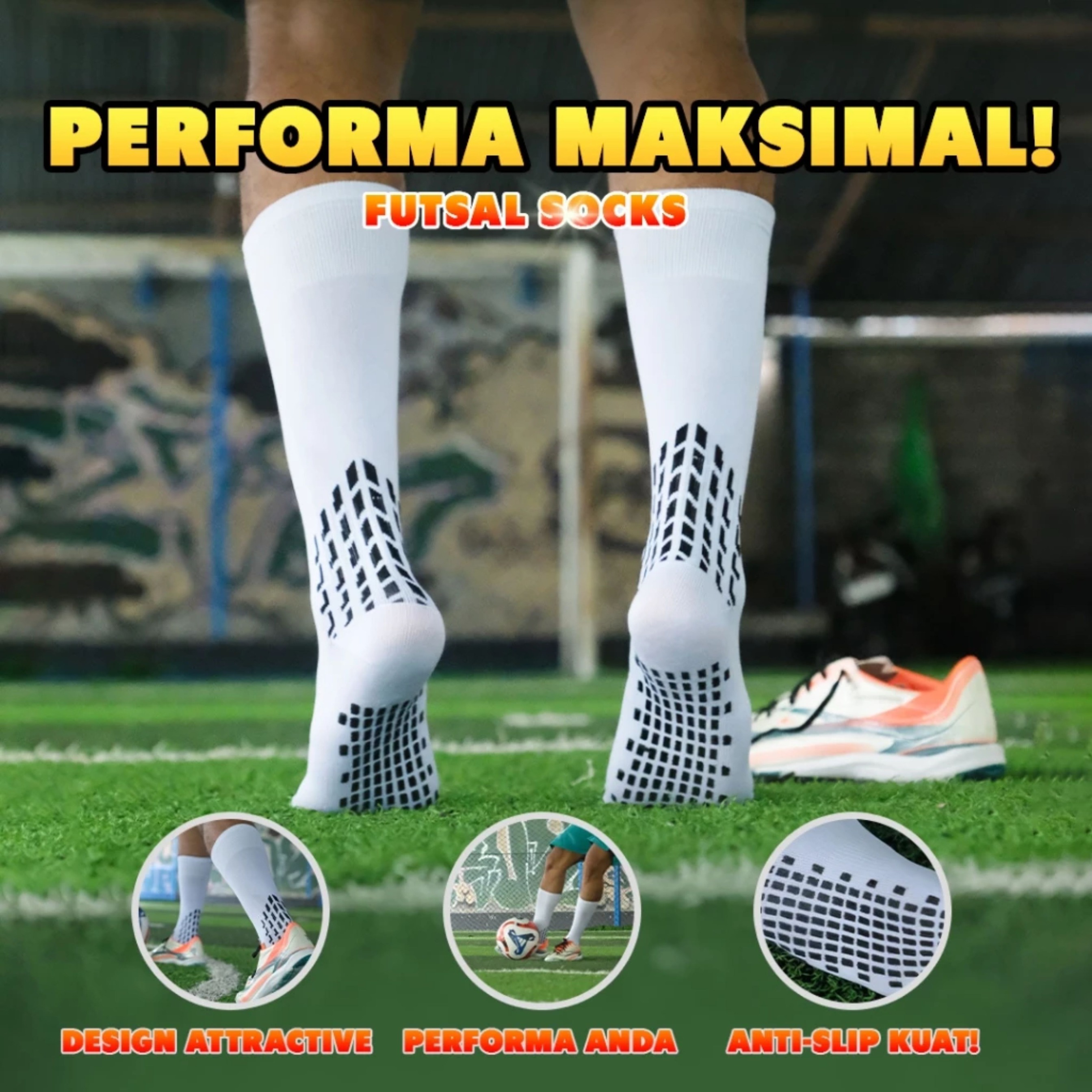 FUTSAL SOCKS ANTISLIP WHITE (X4)