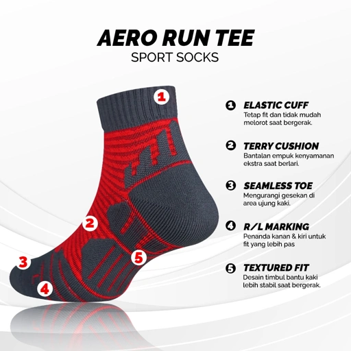 Image of AeroRun Tee Ankle Socks - Red/Coal