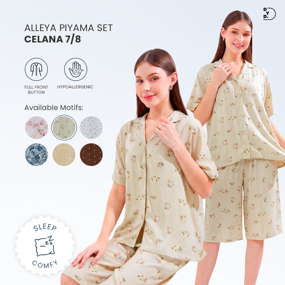 Alleya Piyama Set Celana 7/8 - DYD Label - One Set Bahan Rayon