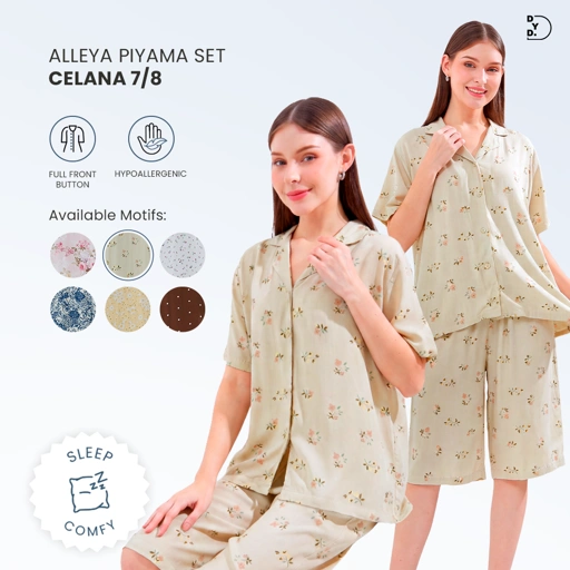 Alleya Piyama Set Celana 7/8 - DYD Label - One Set Bahan Rayon