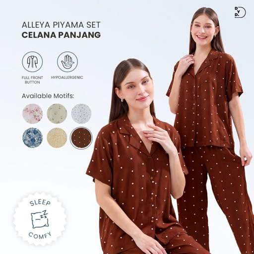 Alleya Piyama Set Celana Panjang - DYD Label - One Set Bahan Rayon