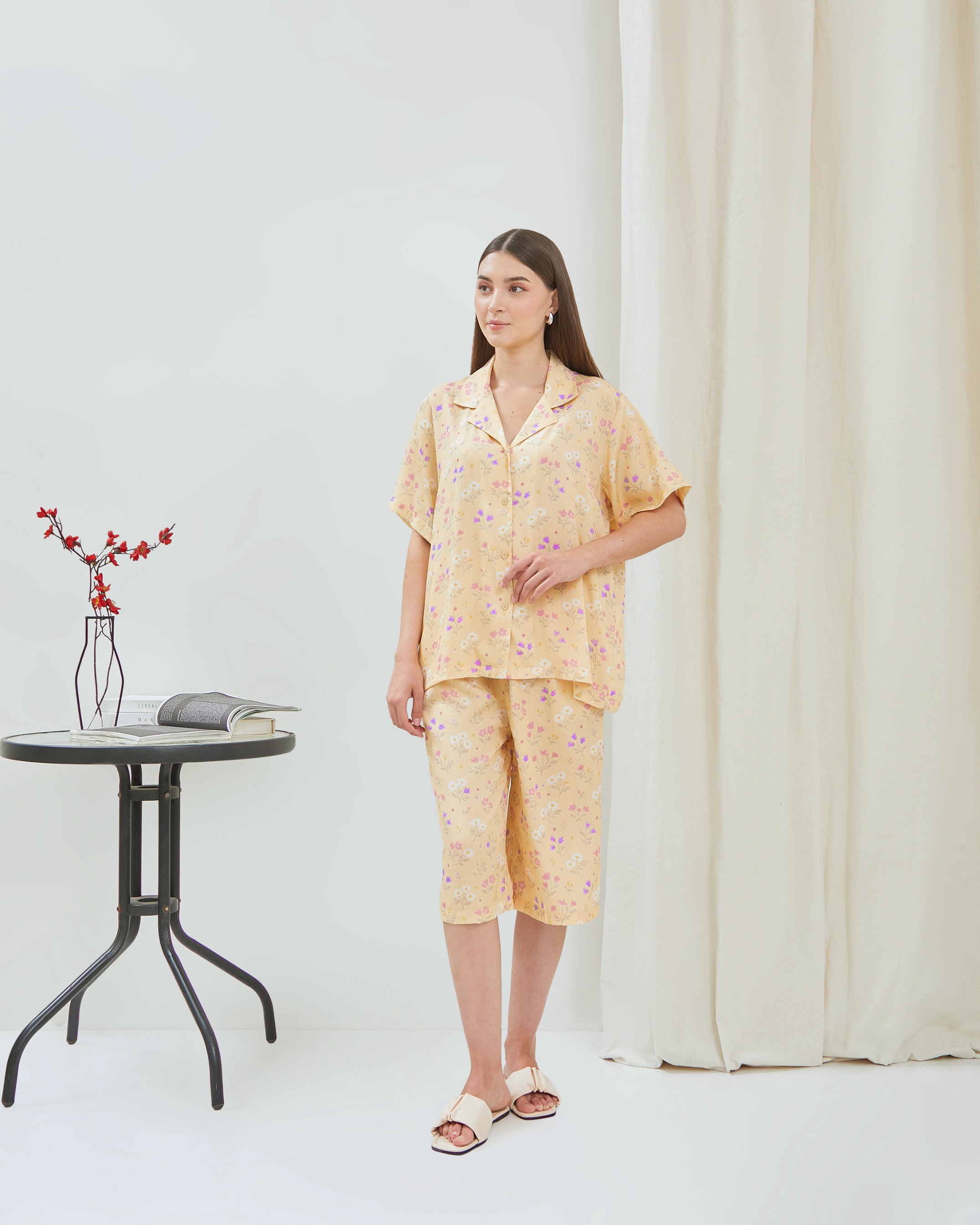 Alleya Piyama Set Celana 7/8 - DYD Label - One Set Bahan Rayon